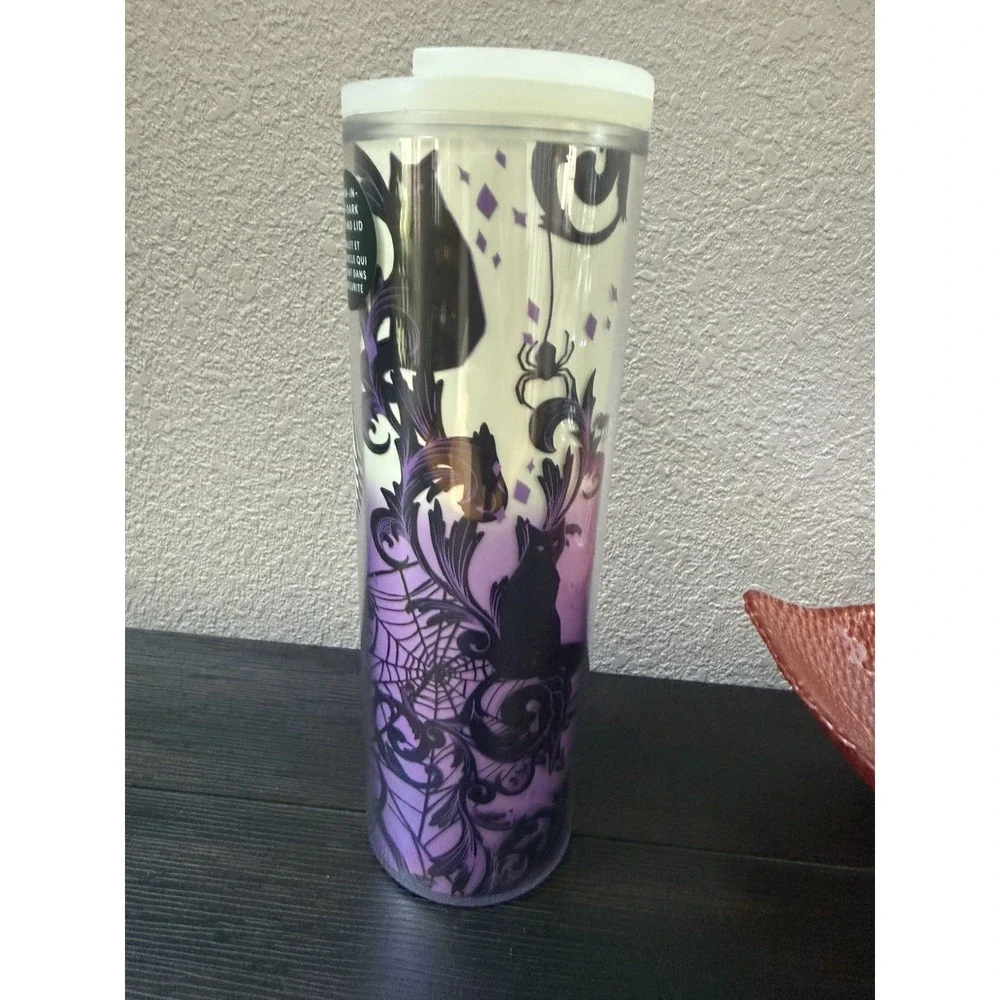 Starbucks Halloween 2021 Purple Cat Spider Web Hot / Cold Cup Tumbler 16 oz NEW